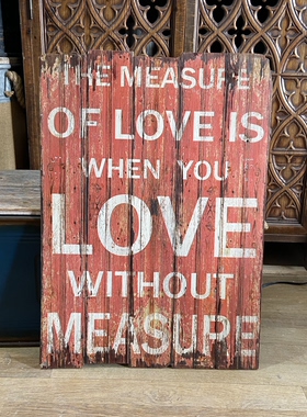 外贸孤品美式复古love英文标语木板画红色做旧标语木牌咖啡店软装