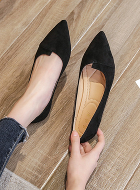平底鞋女2023春新款黑色工作鞋上班小黑职业软底尖头气质百搭单鞋