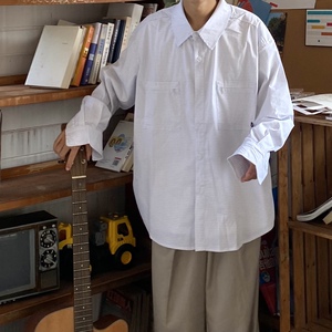 小蓝仔自制 2023春秋格子长袖衬衫男ins港风日系潮牌宽松百搭衬衣