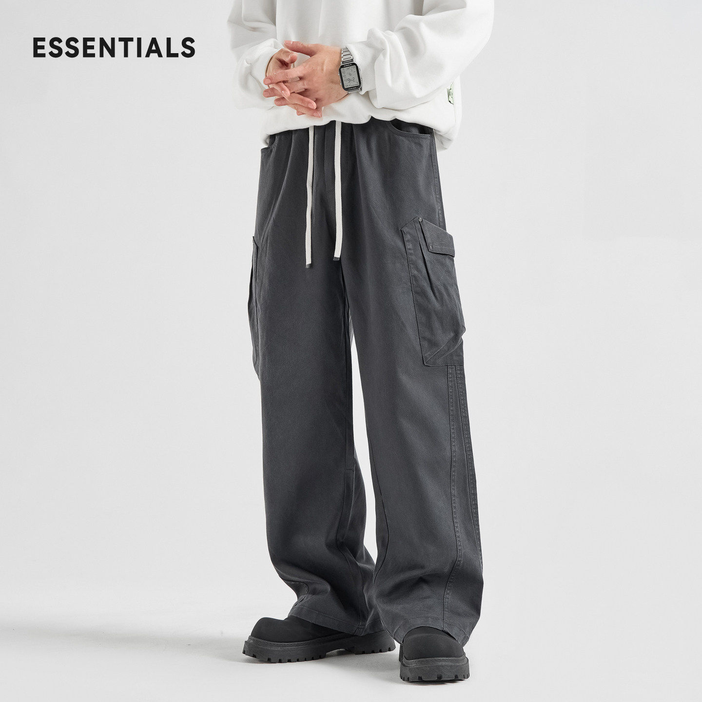 ESSENTIALS莱赛尔工装裤子男2025秋季垂感阔腿裤宽松直筒休闲长裤,男装,休闲裤,淘宝优惠券,粉丝福利购,淘宝优惠卷