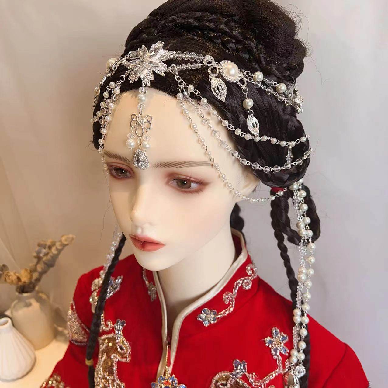 超仙水钻额饰眉心坠发箍女气质森系树叶皇冠新娘古风汉服精灵头饰