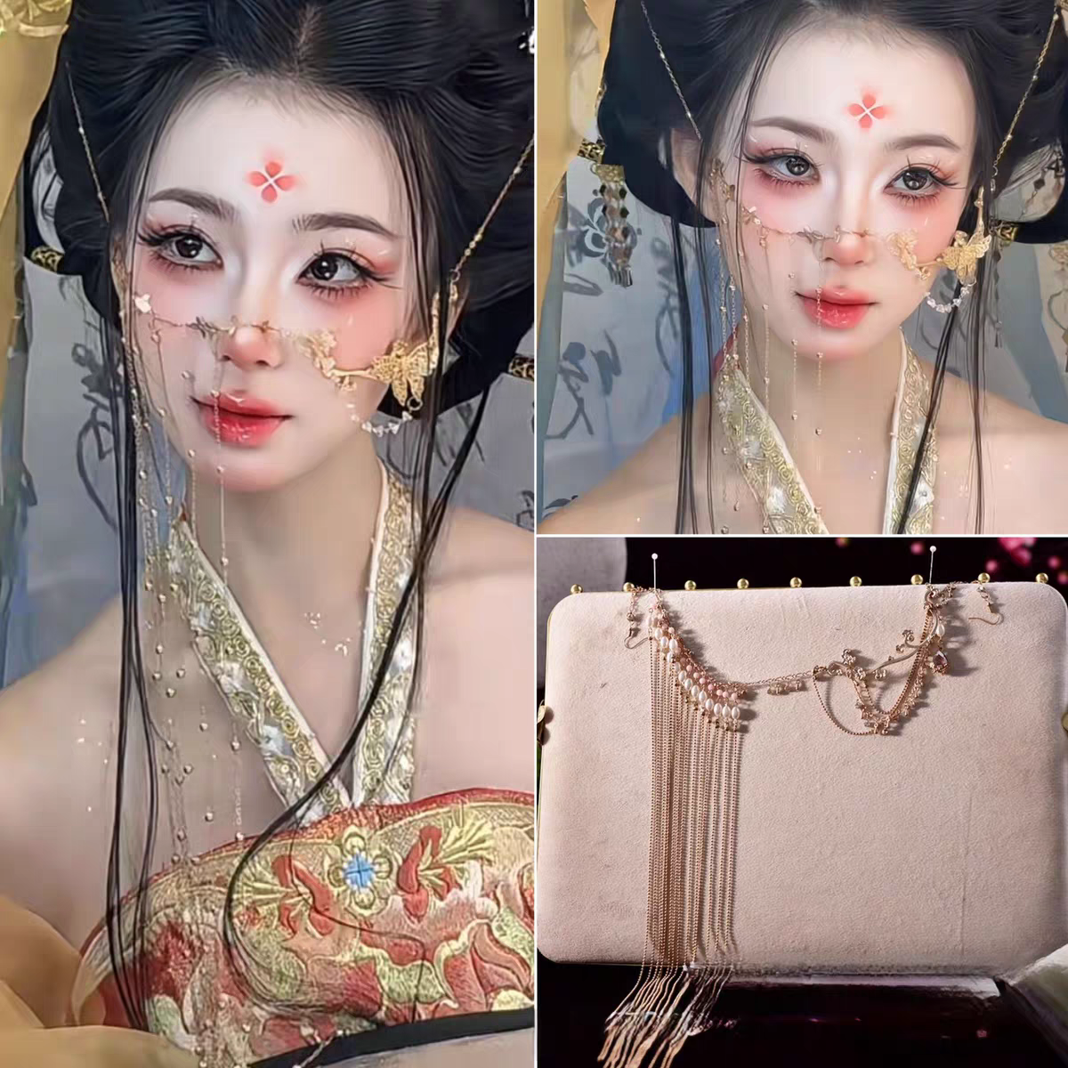 汉服旗袍配饰异域风情敦煌面帘合金长流苏蝴蝶面纱挡脸面具仙气