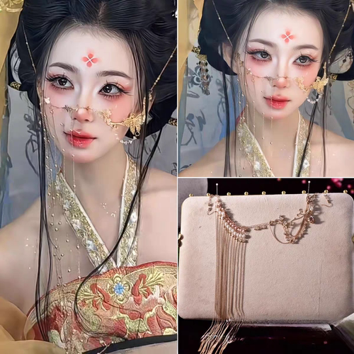 汉服旗袍配饰异域风情敦煌面帘合金长流苏蝴蝶面纱挡脸面具仙气