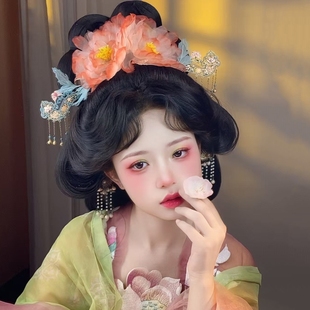 古风原创设计手工制作大朵渐变牡丹烫花发夹妆造摄像汉服头饰