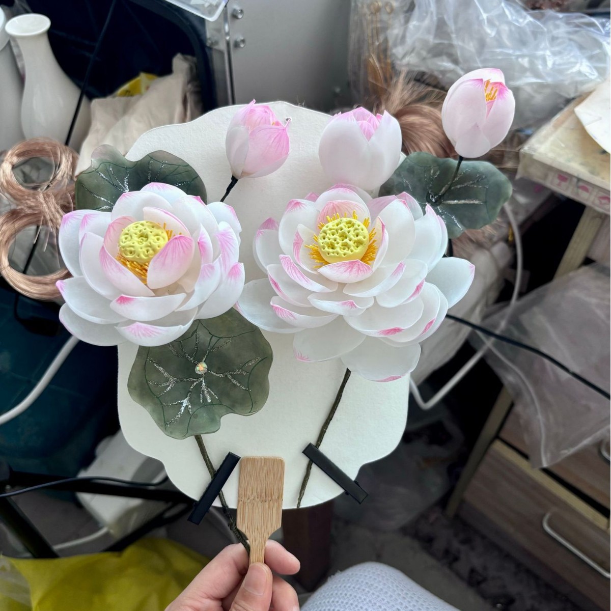 古风热缩荷花荷叶发夹女夏小清新边夹侧边后脑勺夹子汉服古装步摇