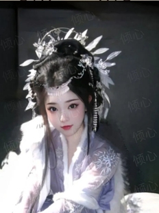配饰步摇前额 仙气圣女神女流苏羽毛头饰古风发冠发饰整套汉服古装