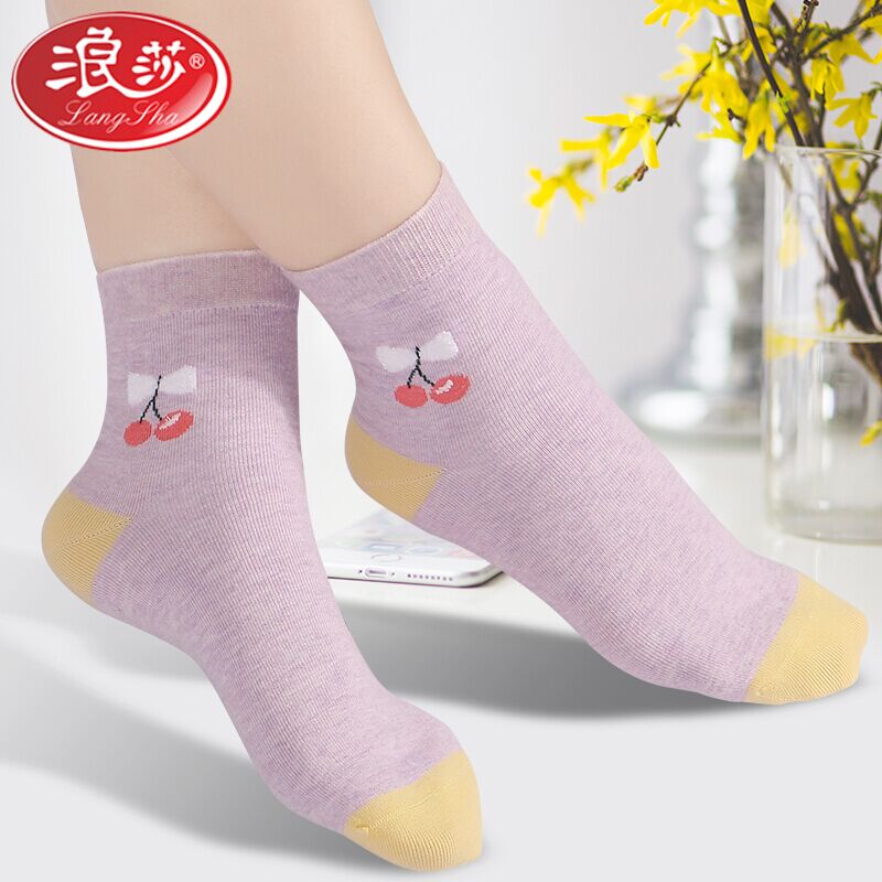 双装浪莎100%中厚全棉四季款袜子图片