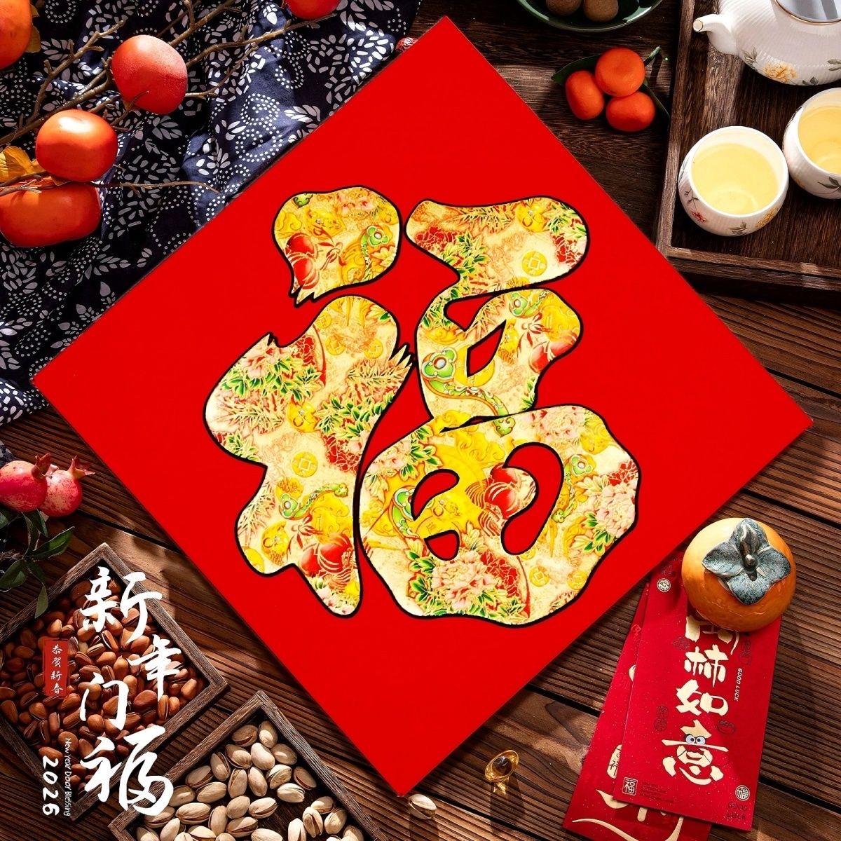 福字门贴立体绒布自粘入户门2026年马年春节过年大门新年福字帖