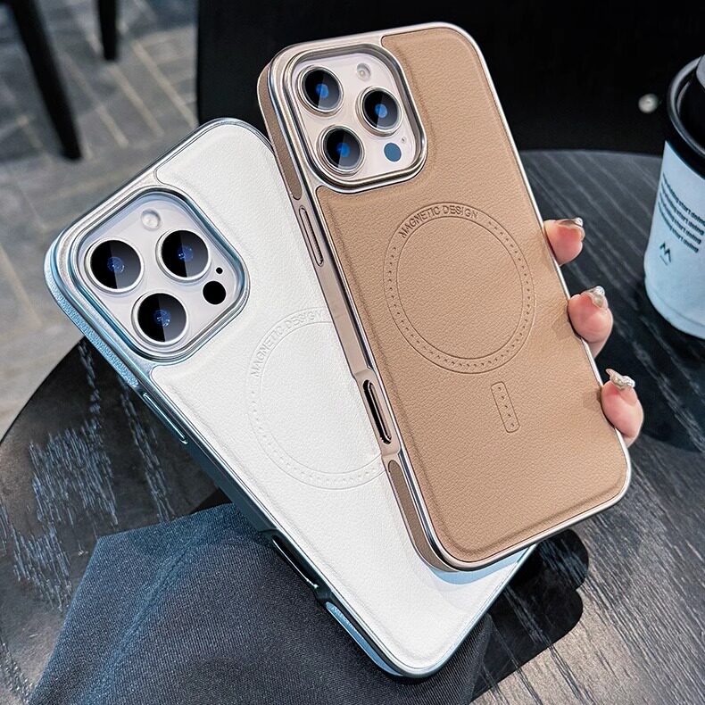 适用苹果16promax手机壳新款iPhone15磁吸magsafe高级感皮纹14简约15plus超薄13全包防摔pro