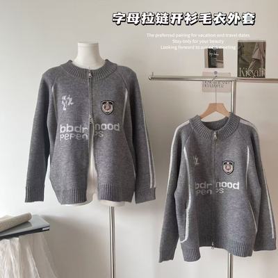 PCLP球服风高领开衫毛衣 国潮牌宽松复古秋冬季针织衫拉链外套男