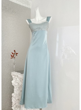 Lattitude Siena缎面轻奢感宴会礼服裙重工珠片吊连衣裙