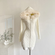 SISI JIANG“慵懒姐姐”甜美纯欲修身高弹针织包臀连衣裙连帽毛衣