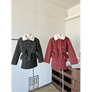 韩版 高腰显瘦包臀半身裙两件套 千金风翻领百搭减龄夹棉外套