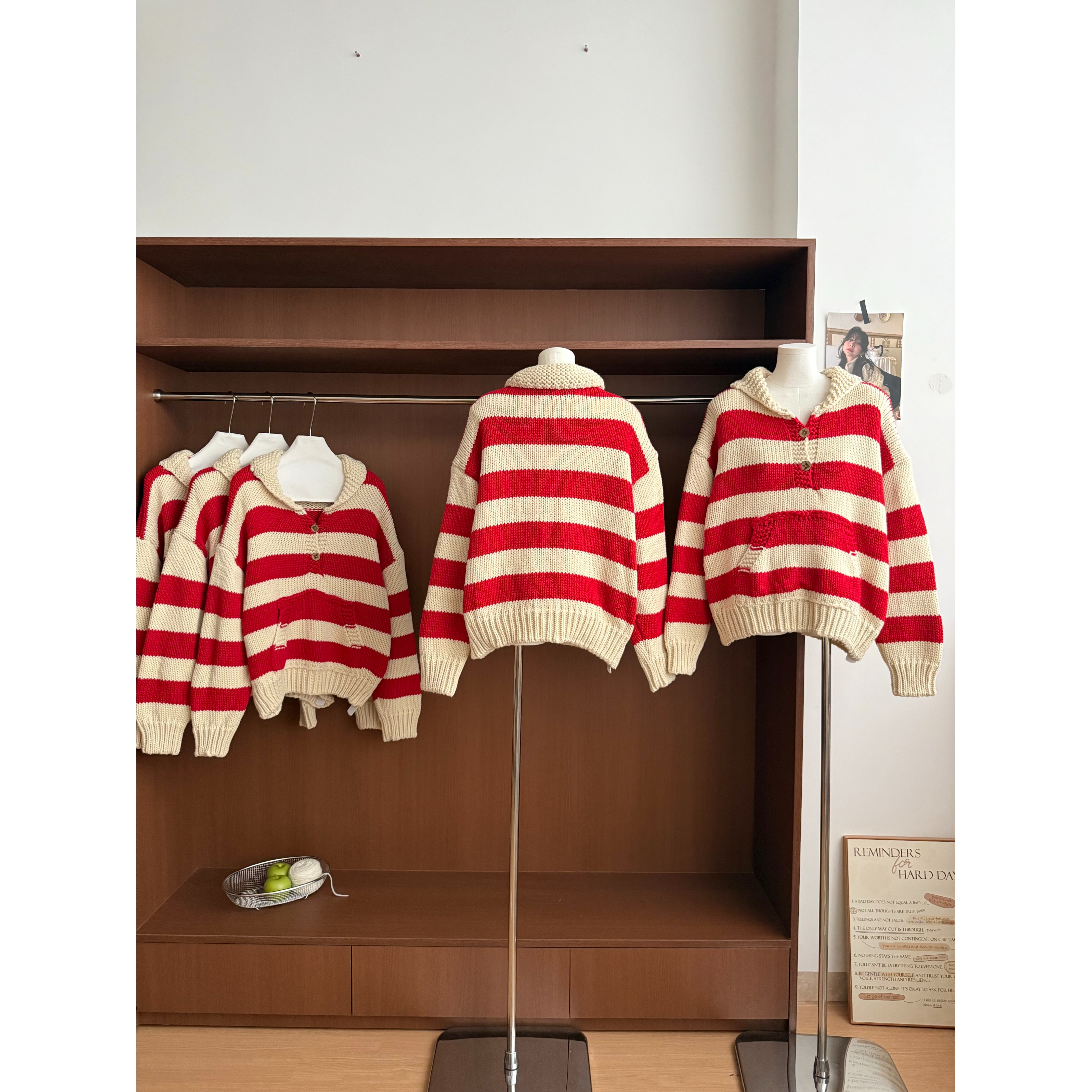 告白坐标重工粗线条纹针织衫毛衣女秋冬撞色翻领上衣