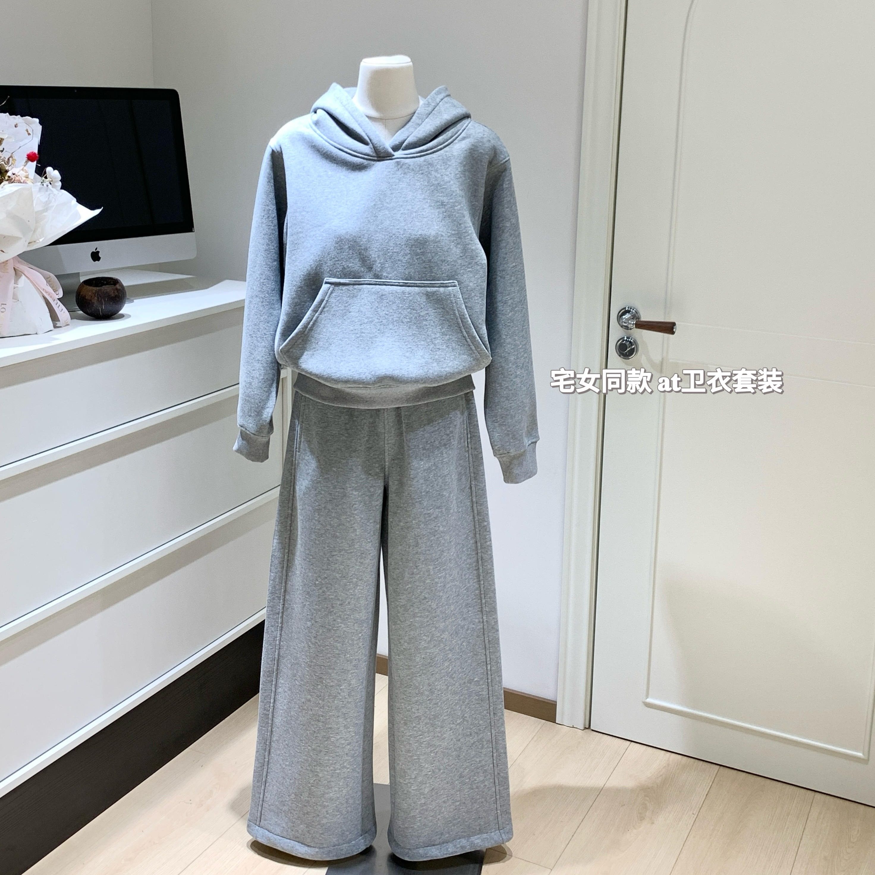 宅女同款alright then宽松直筒抽绳罗纹自然腰头弯刀卫裤卫衣套装