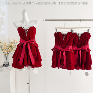 腰封 复古红丝绒连衣裙 Catyears猫年 罗曼蒂克圣诞主题小礼裙