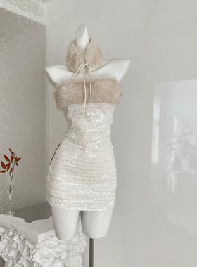 Mary玛丽纯欲风辣妹设计感亮片抹胸上衣包臀裙女款套装