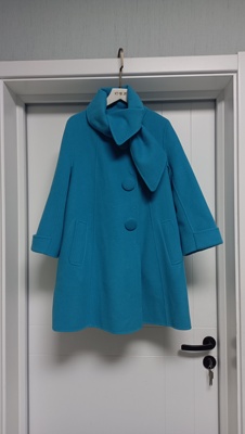 羊毛双面羊绒大衣围巾款蓝色女中长款小个子宽松毛呢外套