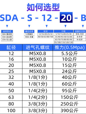 。星辰小型气动薄型气缸SDAS32/12/16/40/20-10B*15BX25BX35*45外