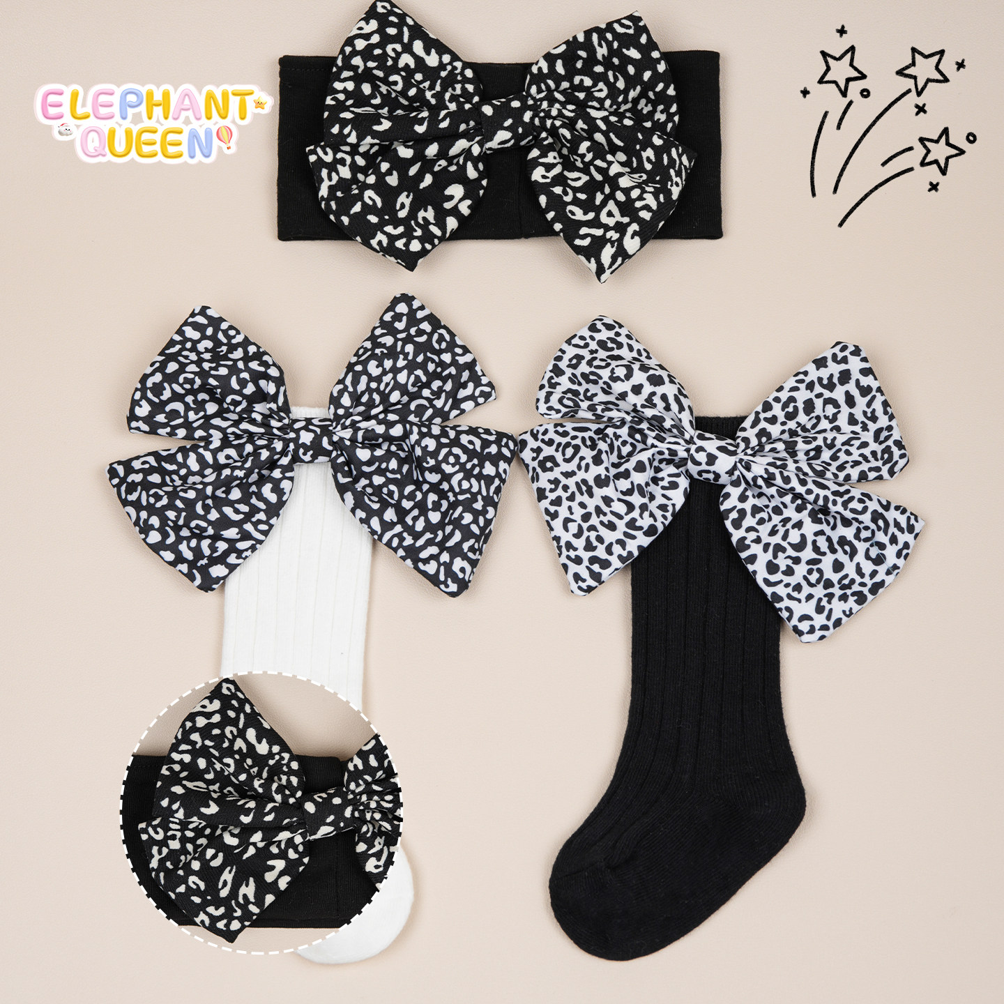 婴儿满月百天礼盒装黑白波点袜子