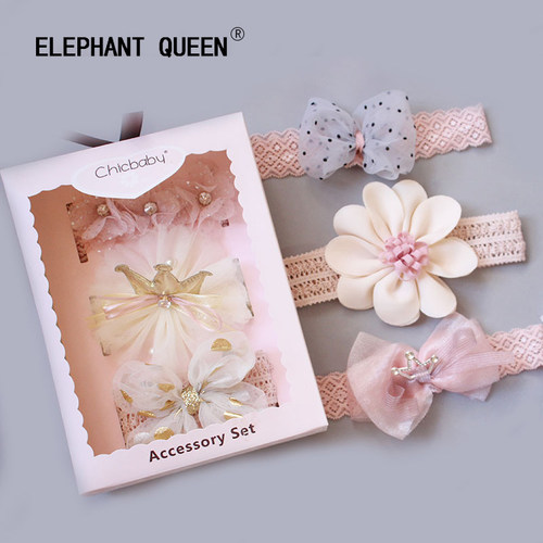 周岁公主风粉色发带套装