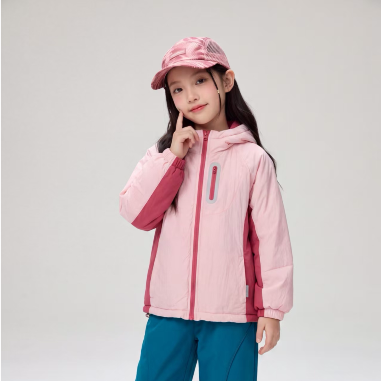 【橘子树】儿童秋冬款拼色连帽轻棉袄/棉服