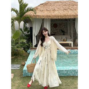 ljx 女春季 尺码 梨身材覆洋装 刺绣吊带形裙胖MM遮肚子显 法式 大zs