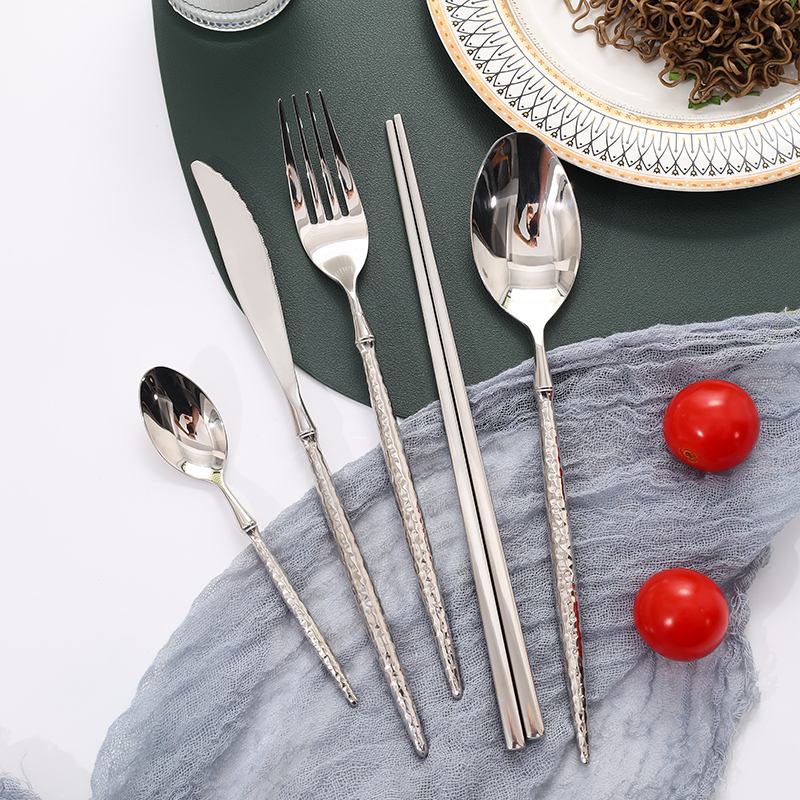 锤纹304不锈钢牛排刀叉勺筷餐具