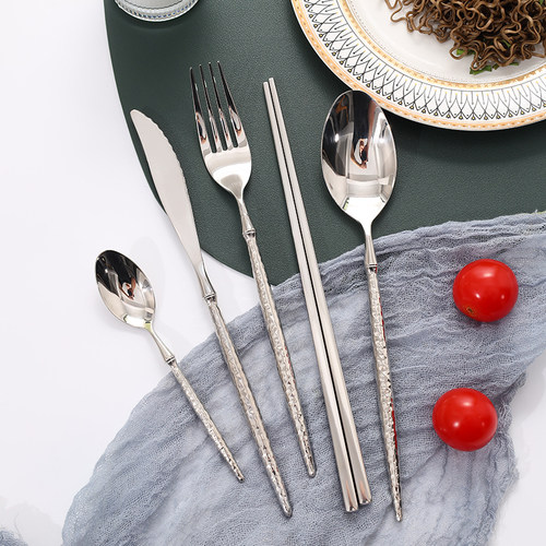 锤纹304不锈钢牛排刀叉勺筷餐具