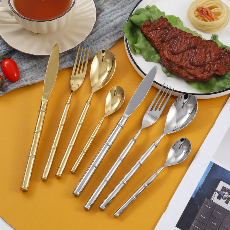 竹节加厚实心304不锈钢刀叉勺