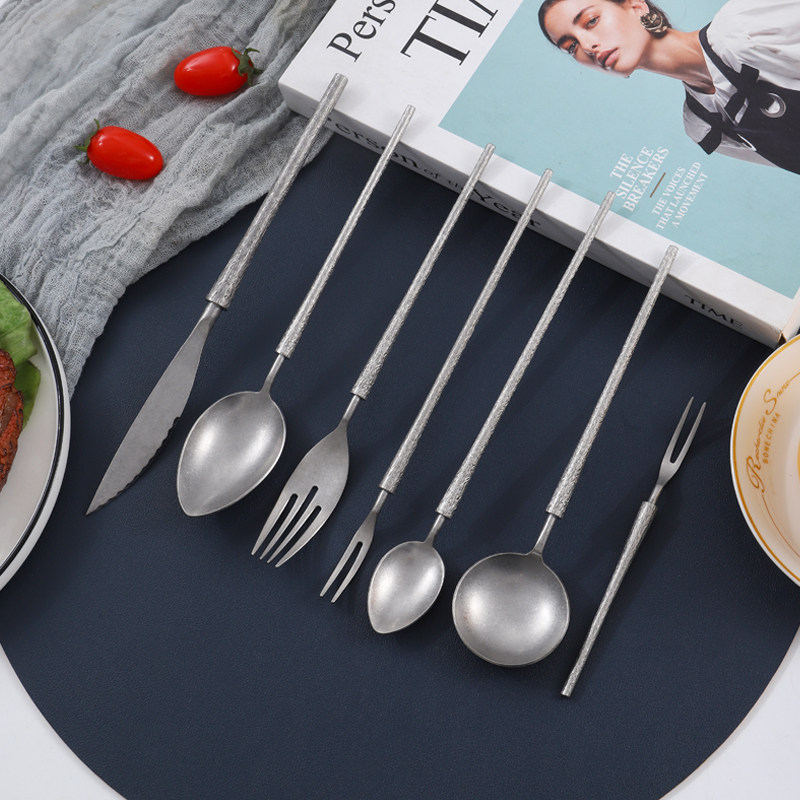 树纹做旧圆柄304不锈钢牛排刀叉勺三件套装西餐复古餐具水果叉勺,餐饮具,西餐餐具套装,淘宝优惠券,粉丝福利购,淘宝优惠卷