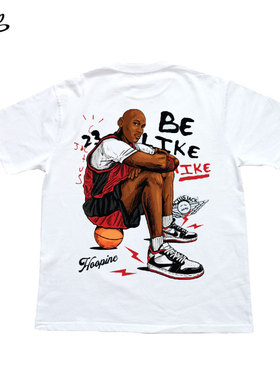 BE LIKE MIKE IN RED白色t恤男夏季男生纯棉短袖男款宽松男士衣服