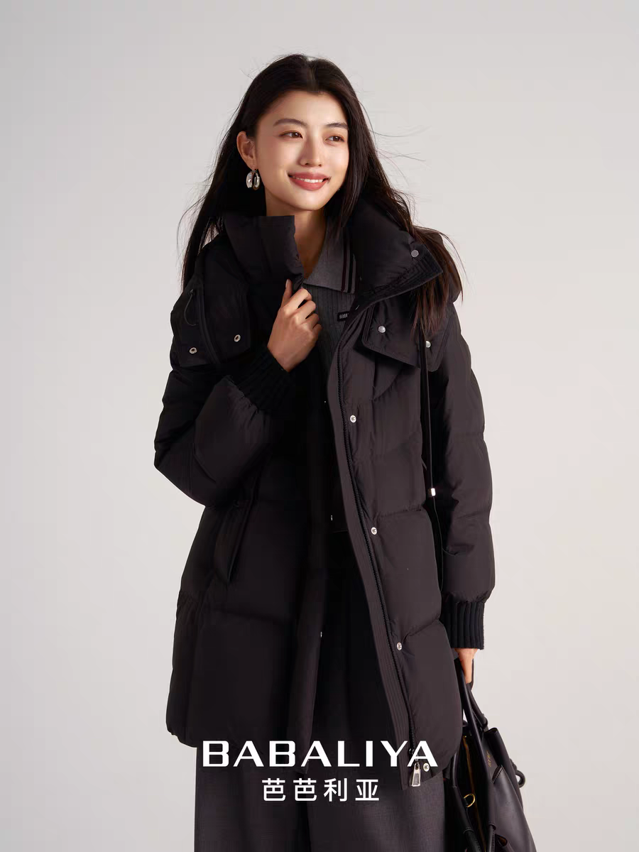 芭芭利亚2024冬90白鸭绒羽绒服女中长款过膝加厚保暖外套时尚-076