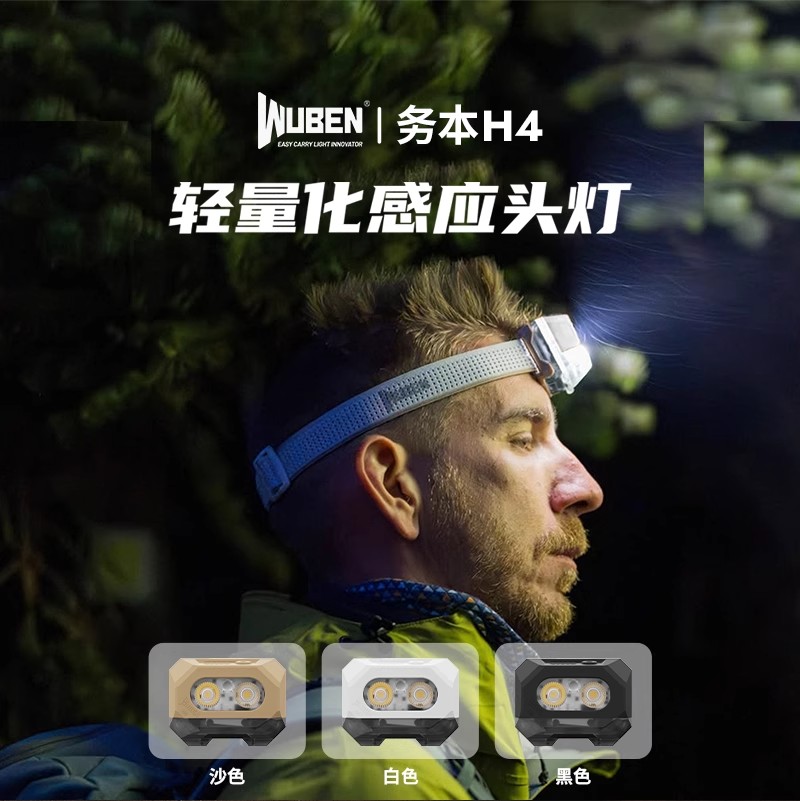 【新品】务本H4户外感应头灯LED强光超长续航防水登山钓鱼兼容AAA
