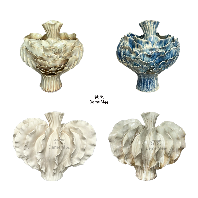 侘寂风手工堆塑莲花陶瓷花瓶摆件