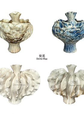 侘寂风手工堆塑莲花陶瓷花瓶摆件