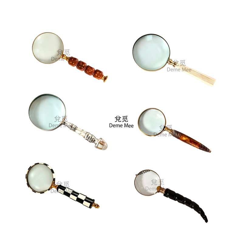 印度进口黄铜复古手持放大镜桌面摆件装饰品老钱风设计