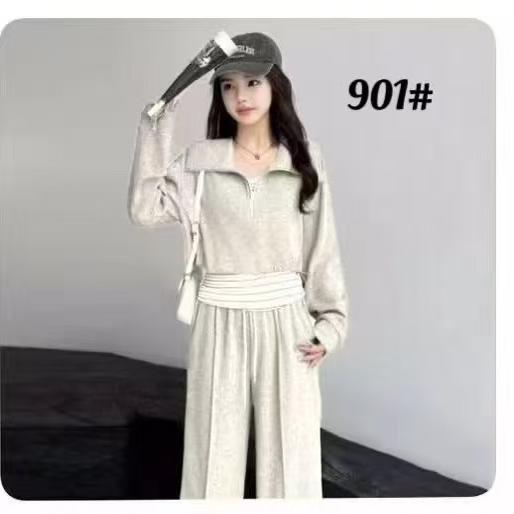 2025早秋新款时尚休闲运动套装女宽松显瘦背心卫衣阔腿裤三件套