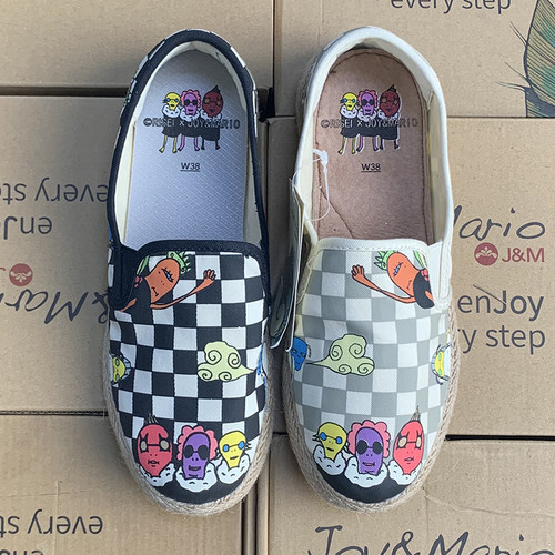 J&M/快乐玛丽四季卡通涂鸦懒人鞋平底一脚蹬帆布鞋渔夫鞋72197W