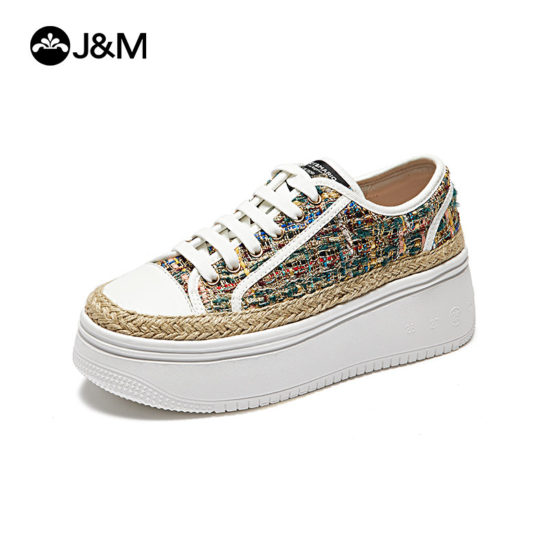 jm快乐玛丽2025春季新款厚底民族风麻底休闲女增高时尚运动乐福鞋,女鞋,休闲板鞋,淘宝优惠券,粉丝福利购,淘宝优惠卷