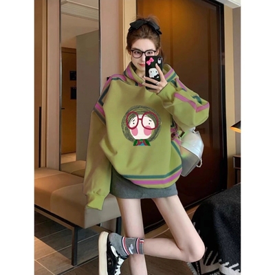 绿色连帽春秋卫衣女2025新款