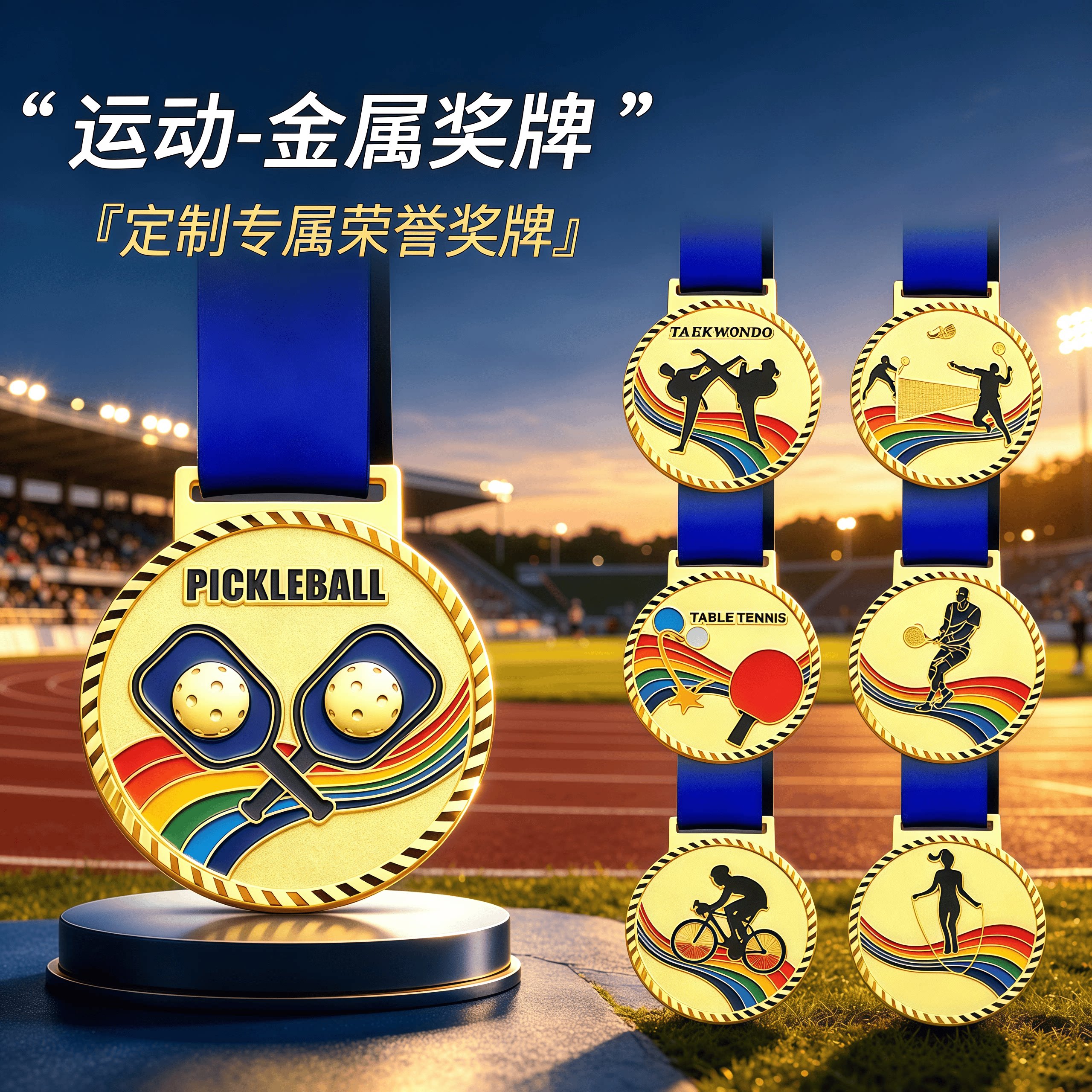 匹克球金属奖牌定制足球篮球排球网球乒乓羽毛球跑步比赛挂牌金牌