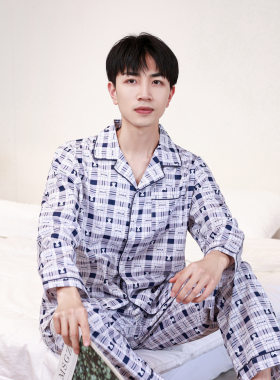 全棉纯棉睡衣男士格子