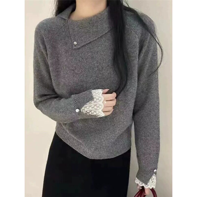 秋冬加厚斜肩女针织打底衫图片