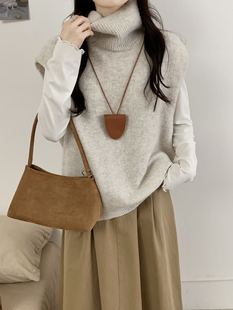 韩系高领针织背心毛衣女2025春秋新款慵懒风宽松外穿马夹叠穿上衣
