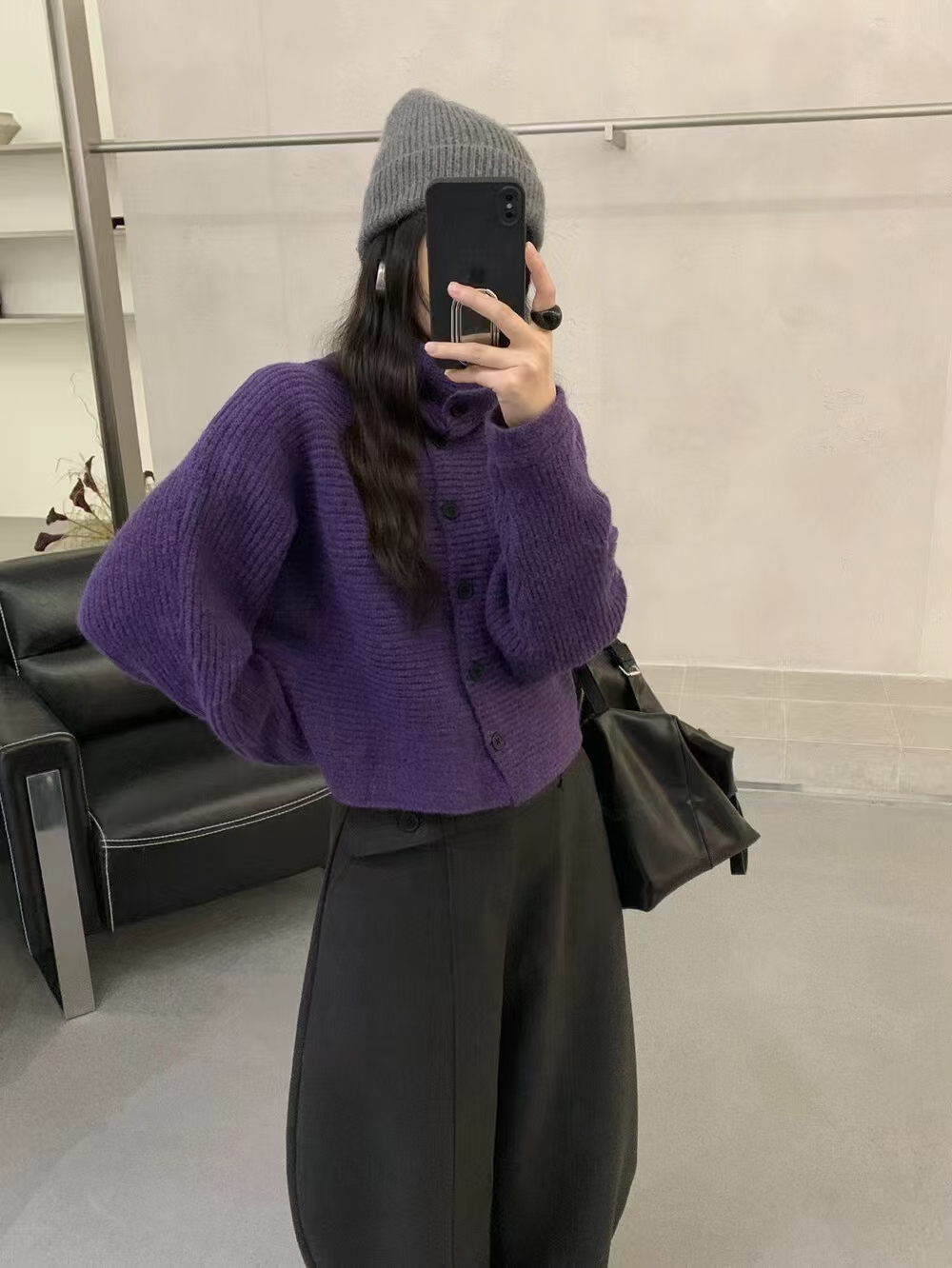 韩国东大门秋冬新款复古气质宽松单排扣短款针织开衫毛衣外套女潮