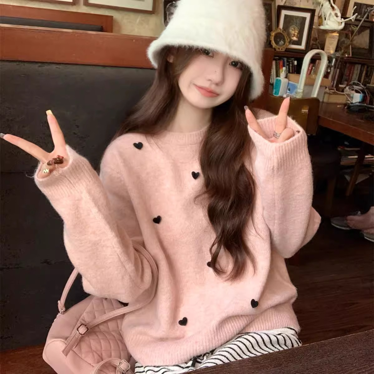 甜美立体爱心奶呼呼毛衣女春秋2025新款韩版宽松慵懒长袖针织上衣