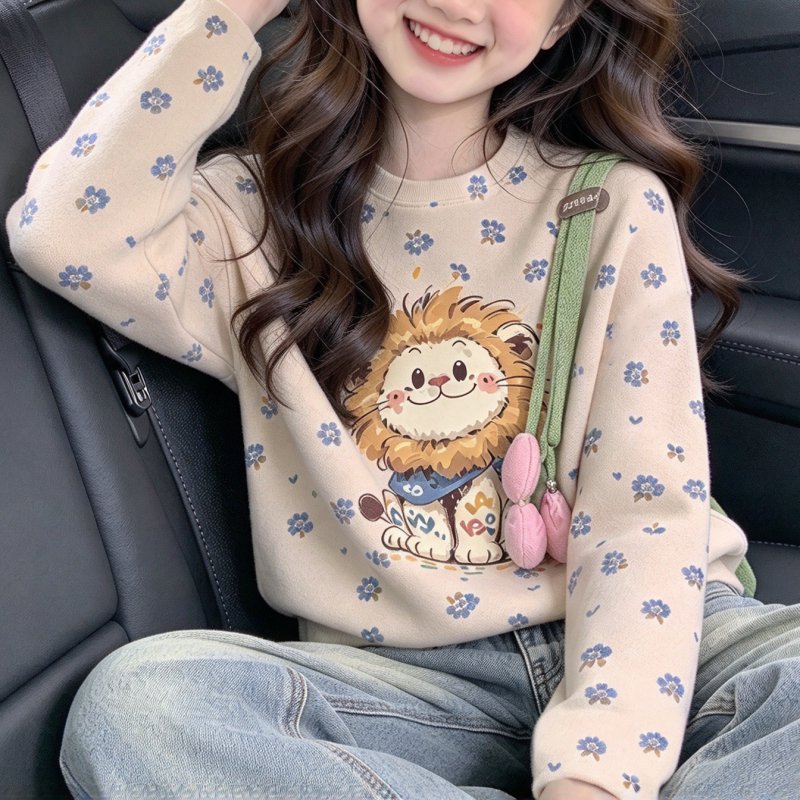 德绒女童秋冬保暖卡通长袖打底衫