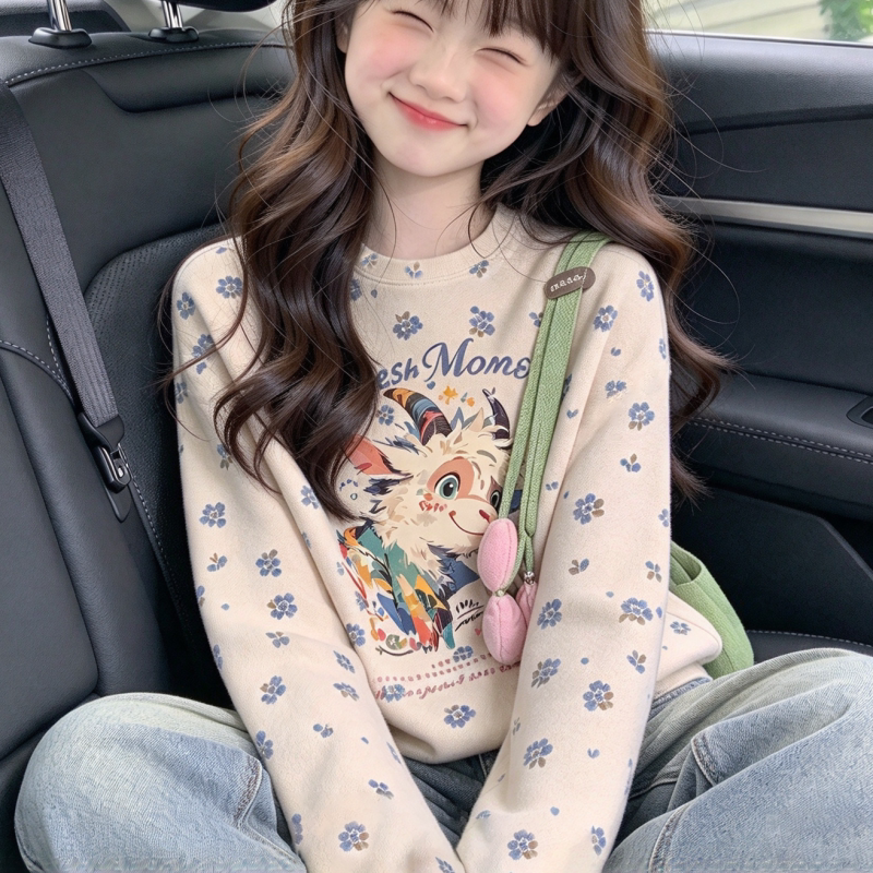 2026新款女童磨绒长袖卡通T恤