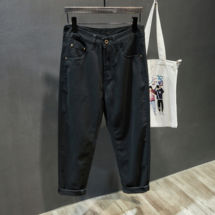 子潮牌黑色休闲男裤 男宽松锥形九分哈伦裤 高街基础百搭牛仔裤 秋季